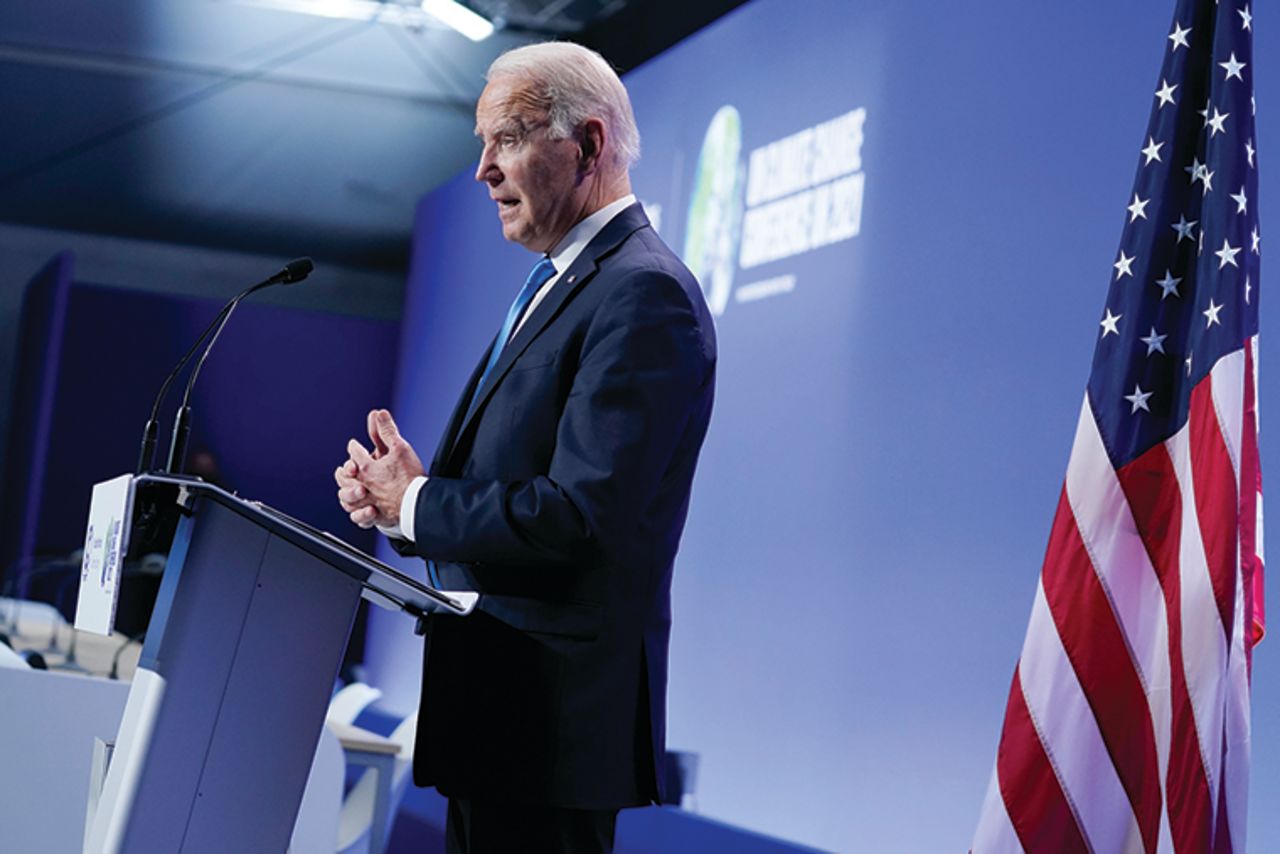 President Joe Biden speaks during a news conference at the COP26 U.N. Climate Summit, Tuesday, Nov. 2, 2021, in Glasgow, Scotland.