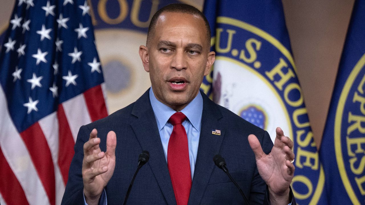 House Minority leader Hakeem Jeffries speaks during a press conference at the US Capitol in Washington, DC, on September 29, 2023. 