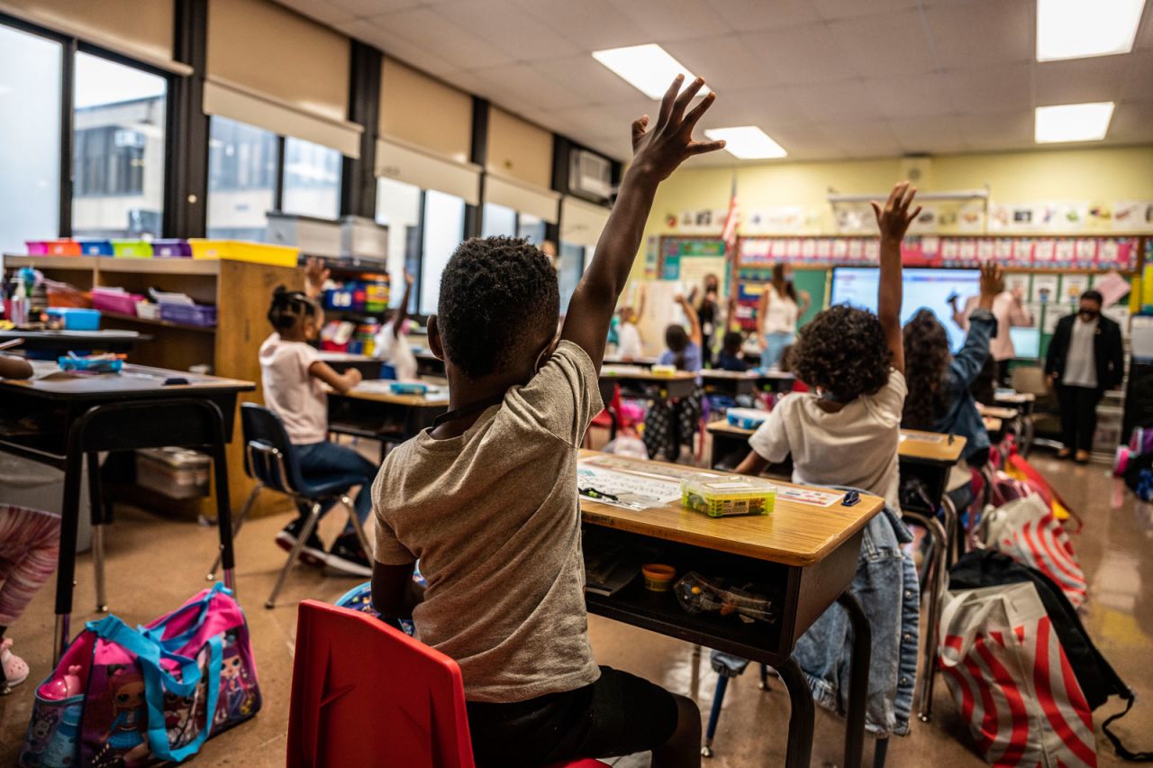 The first day of school at Bayview Avenue School of Arts and Sciences in Freeport, New York on September 1.