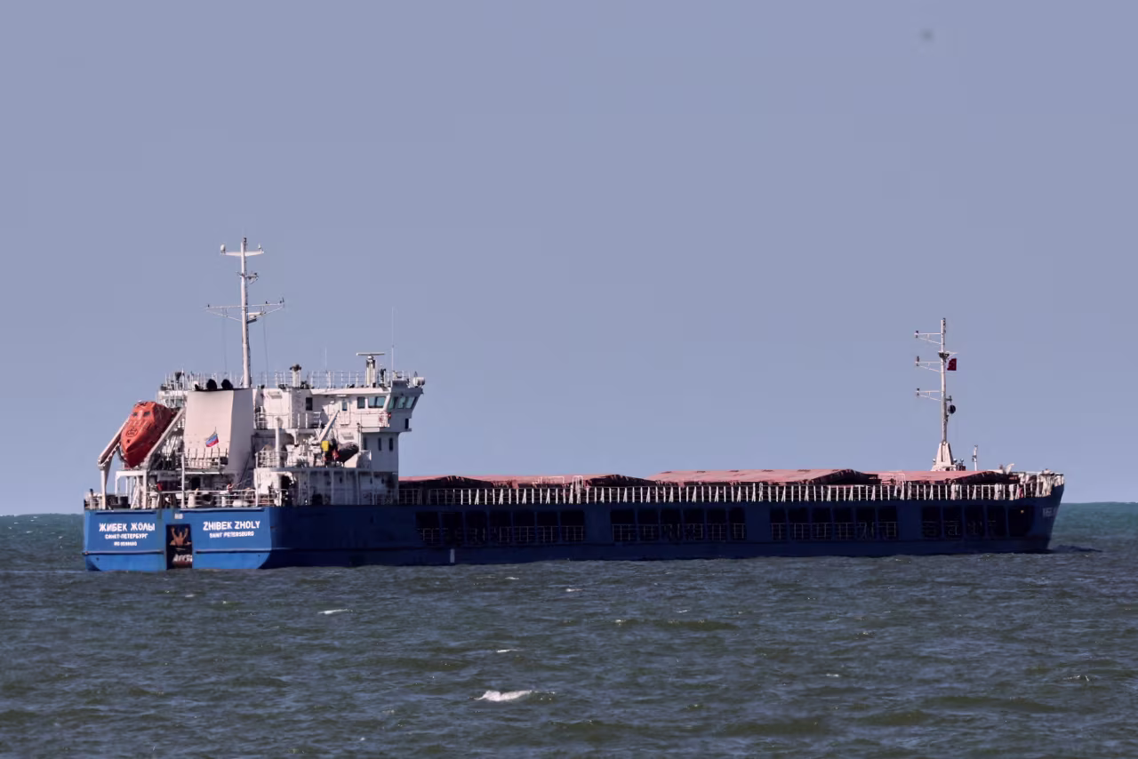 The Russian-flagged cargo ship Zhibek Zholy is seen off the coast of the Black Sea port of Karasu, Turkey, on July 2.