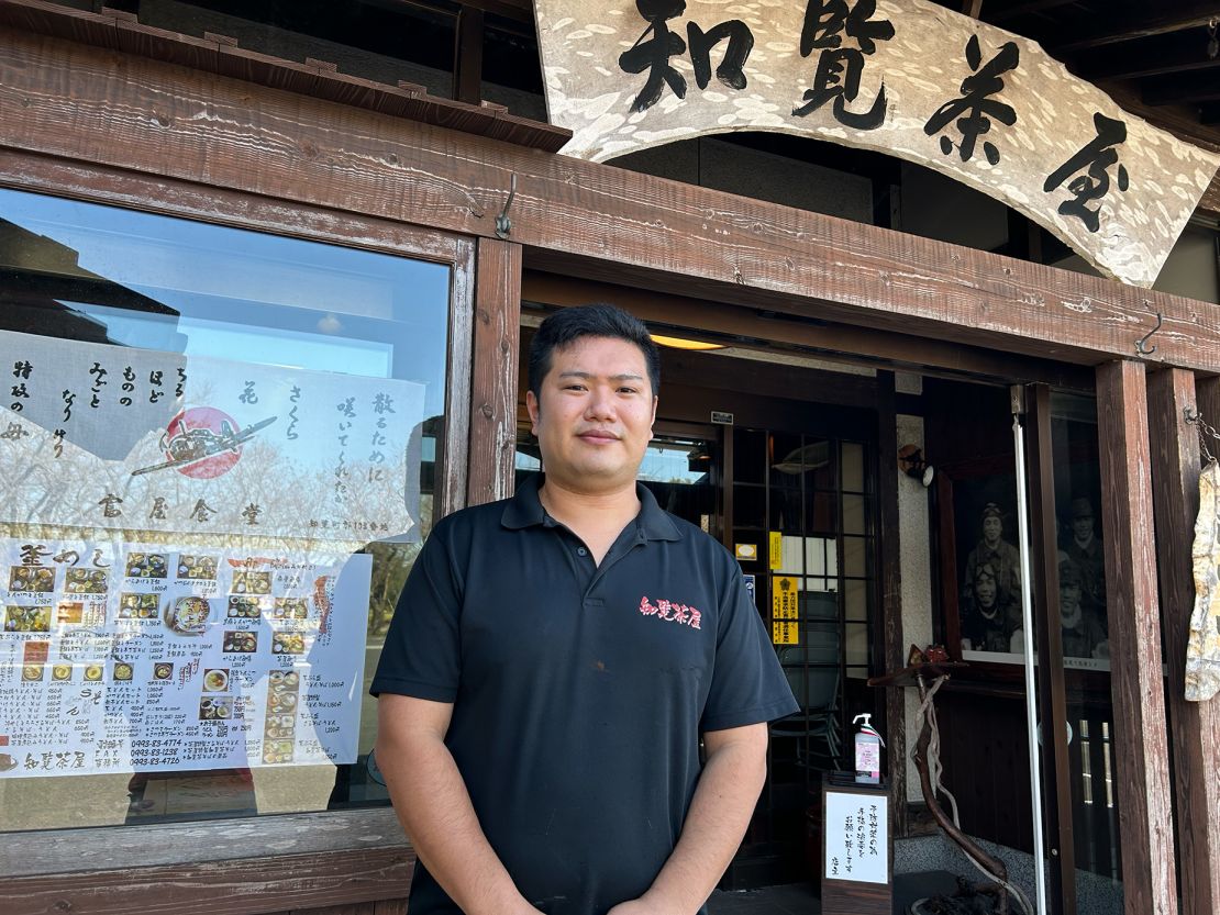 Kenta Torihama, great-grandson of Tome Torihama, a confidant of the kamikaze pilots, outside his restaurant near the Chiran Peace Museum.