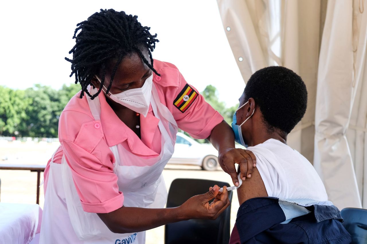 A man receives a dose of a Covid-19 vaccine in Kampala, Uganda, on May 31.