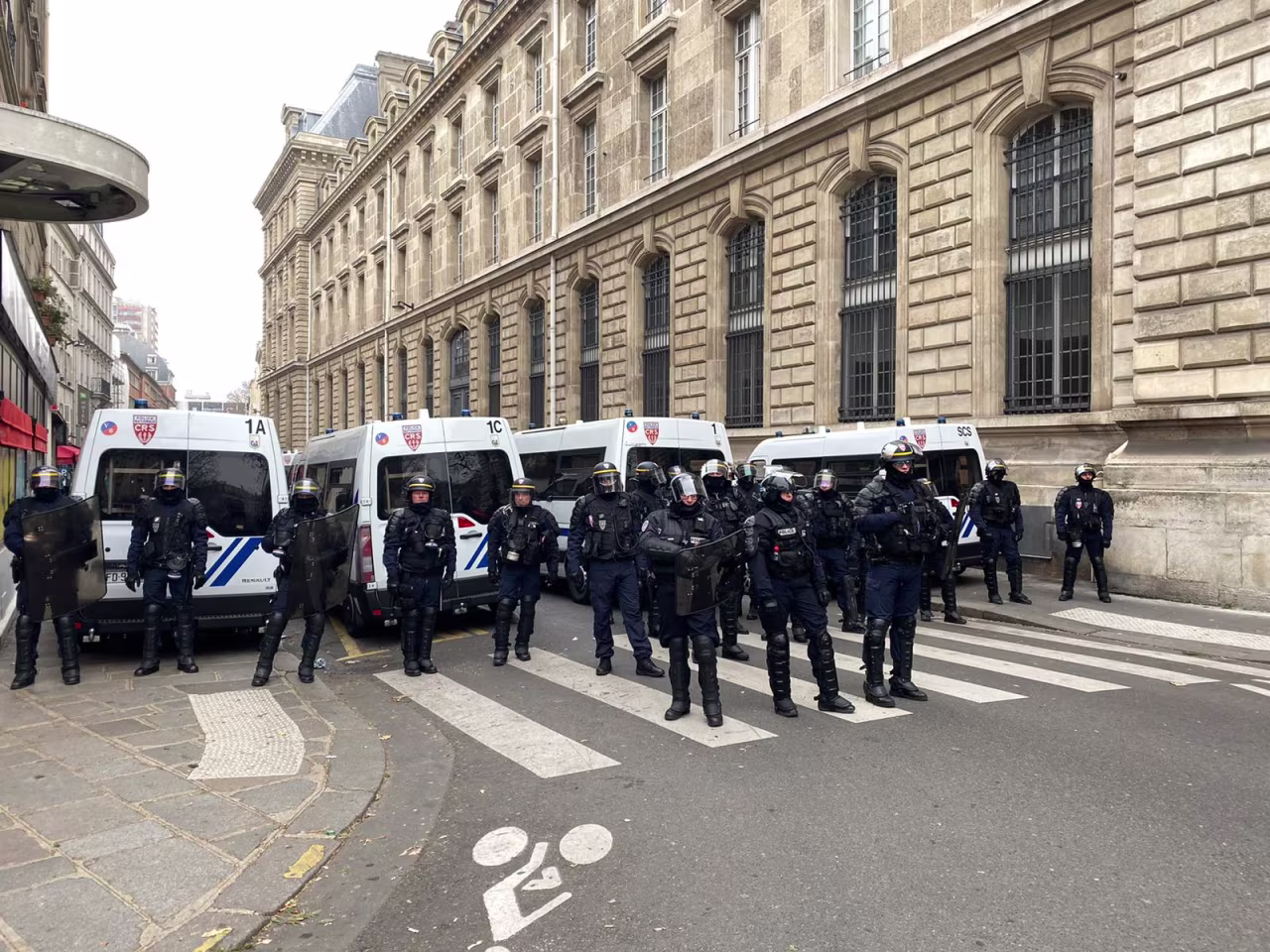 Police officers block the Place de la République. Photo: Antoine Crouin