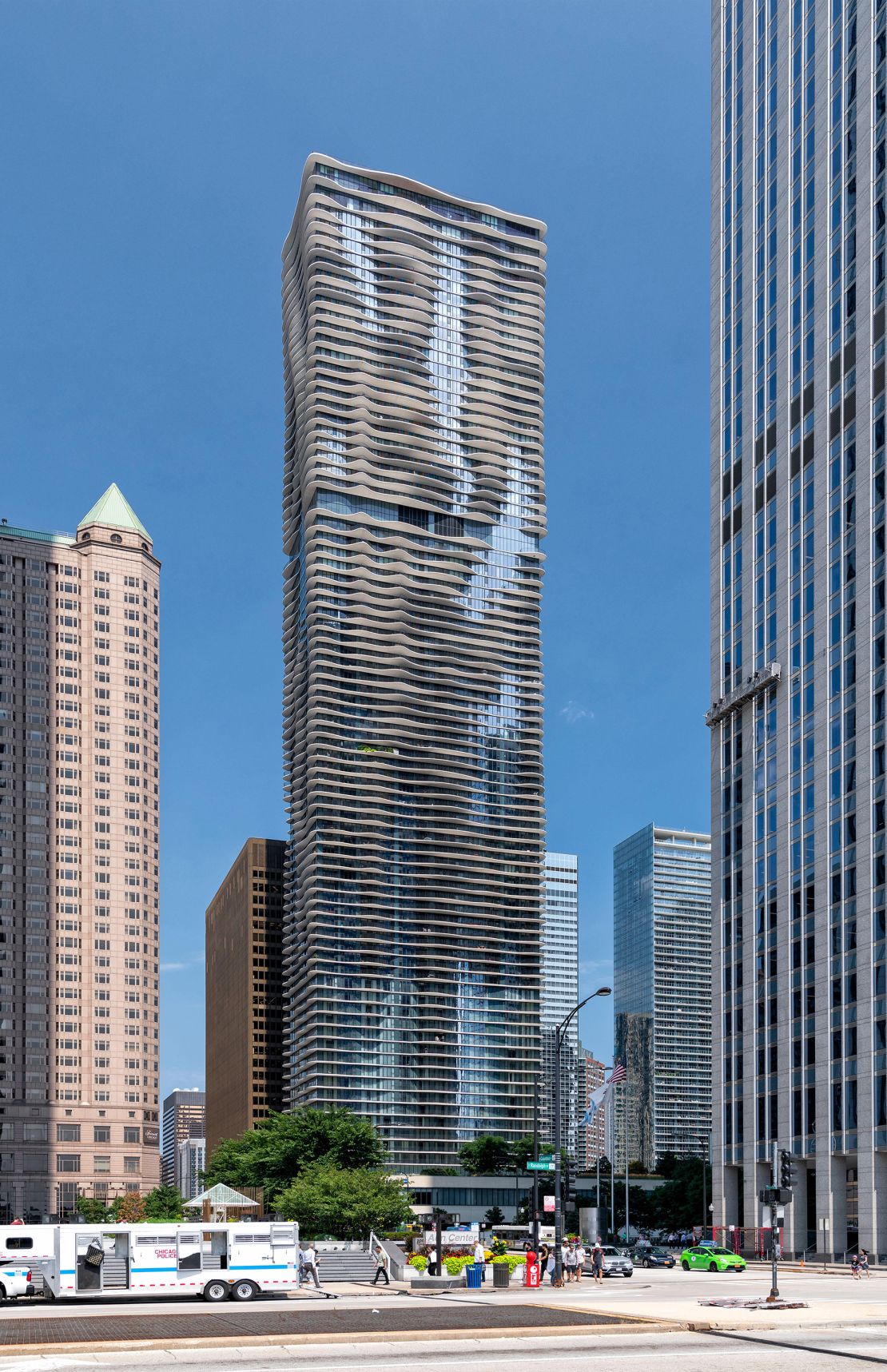 The facade of Chicago's Aqua Tower was, in part, designed to stop birds flying into the its windows.
