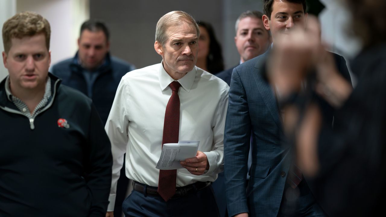 Rep. Jim Jordan arrives as House Republicans meet behind closed doors to try to unite around him as their new nominee for speaker at the Capitol in Washington, DC, on October 16.