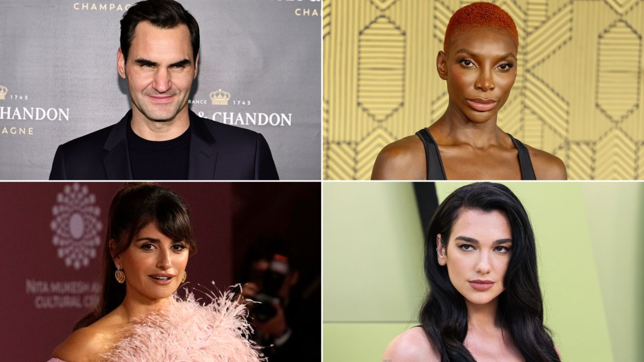 Clockwise from top left: Roger Federer, Michaela Coel, Dua Lipa and Penélope Cruz.