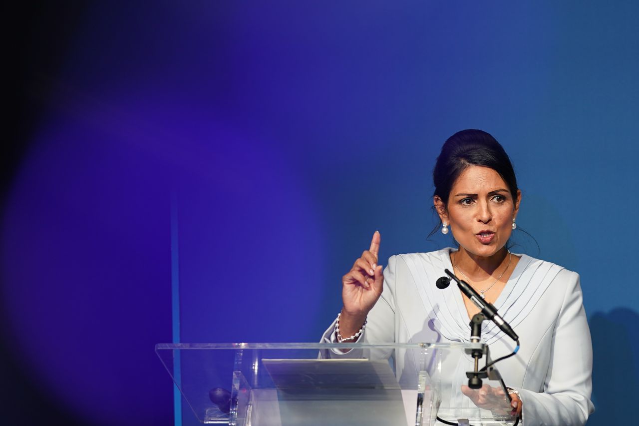Priti Patel speaks on the third day of the Conservative Party conference on October 4 in Birmingham, England.