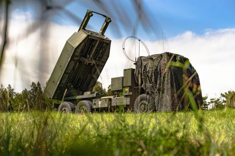 U.S. Marine Corps High Mobility Artillery Rocket Systems with 3d Battalion, 12th Marines, pictured in Okinawa, Japan, on September 30.