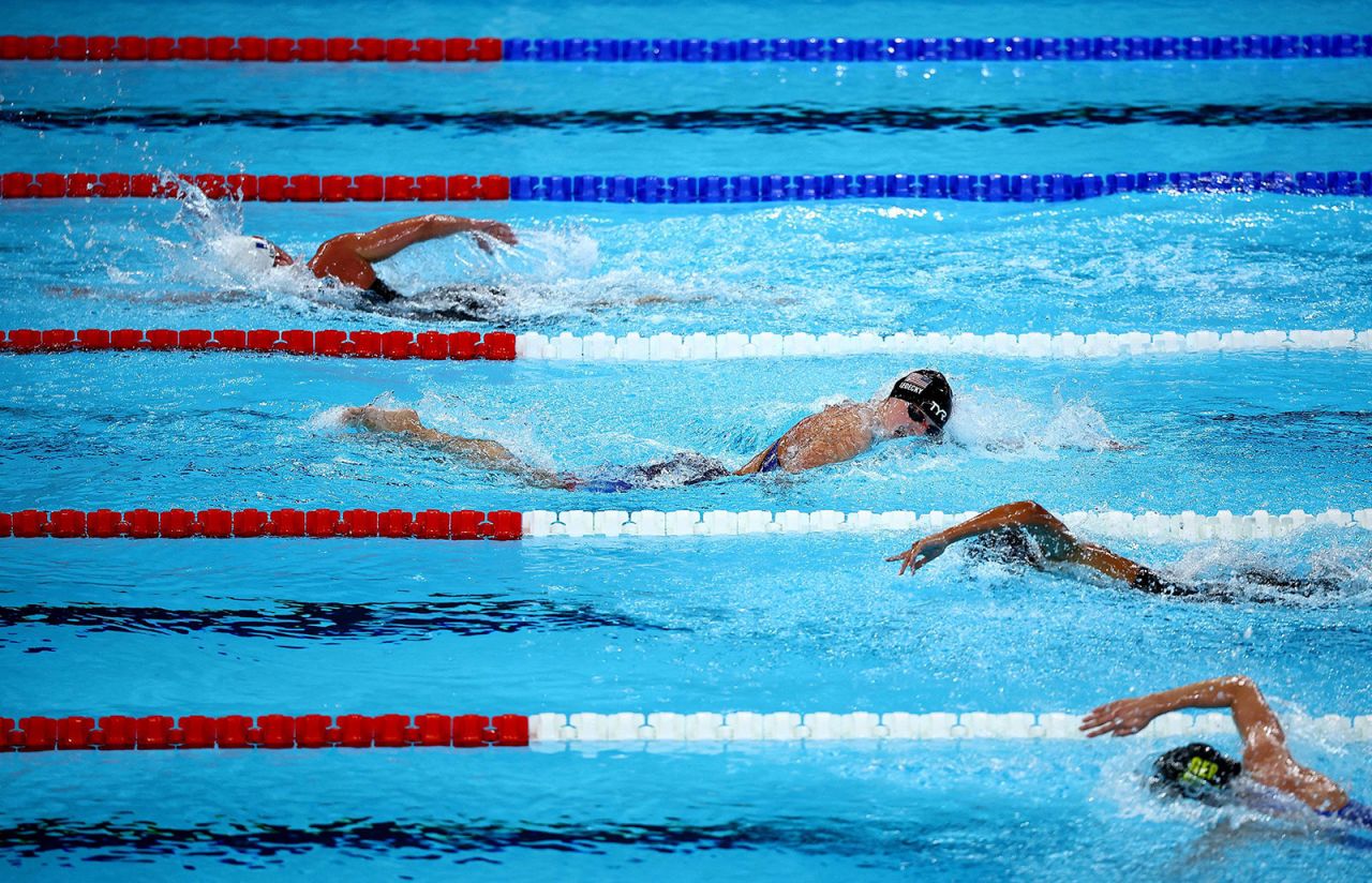 Katie Ledecky, second from top, enjoys a comfortable lead against her competitors in the 1,500 free.