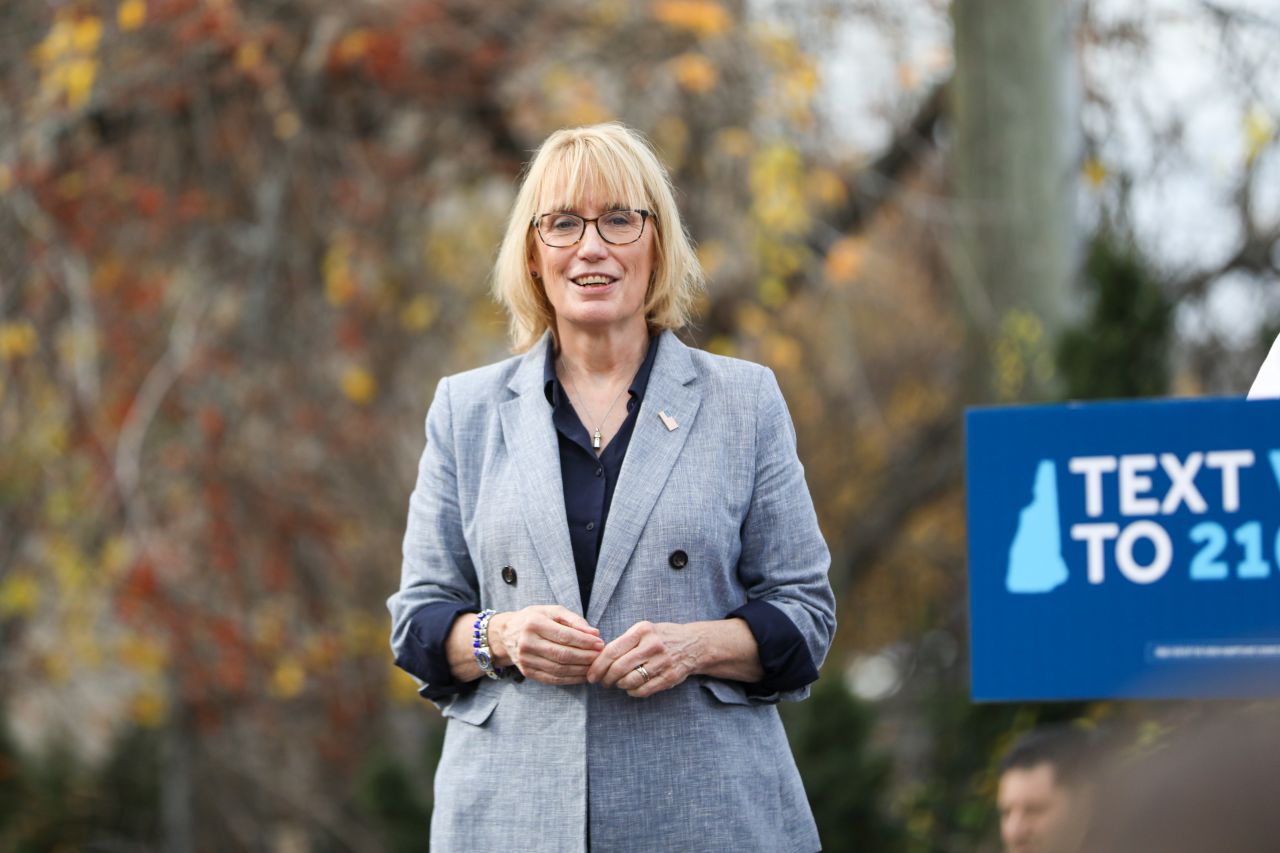 Sen. Maggie Hassan speaks at a campaign event in Nashua, New Hampshire on Sunday.