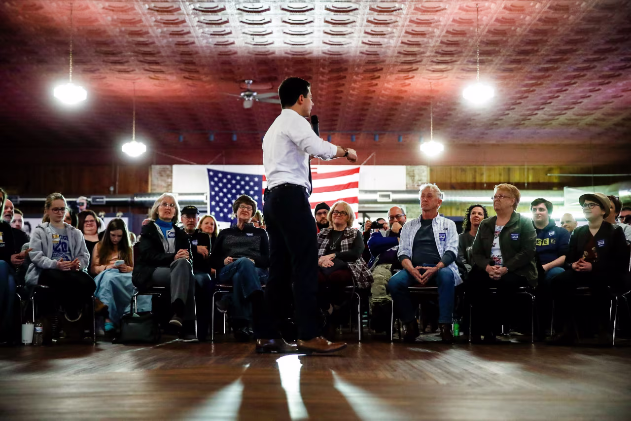 Pete Buttigieg speaks during a campaign event on Saturday.