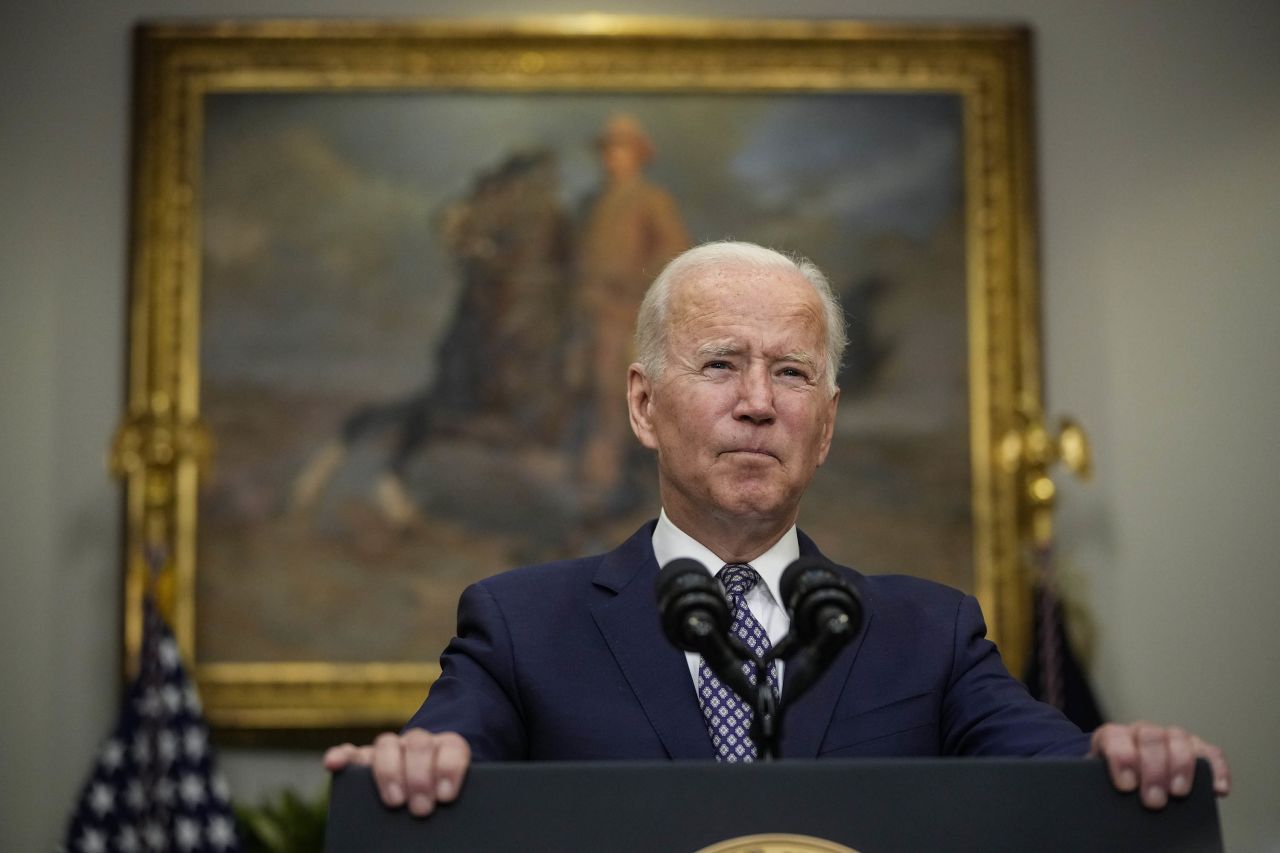 President Joe Biden speaks about the situation in Afghanistan from the White House in Washington, DC, on August 24. 