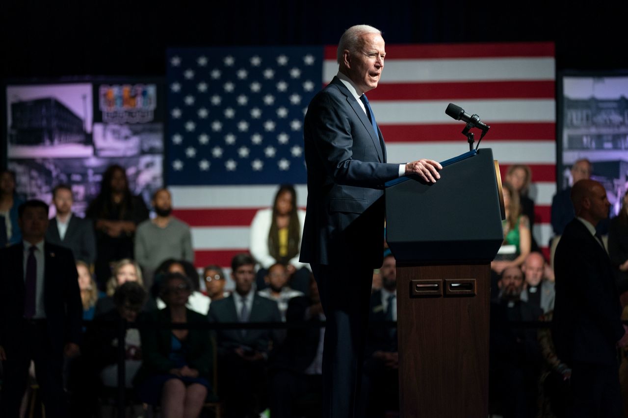 President Joe Biden speaks at the Greenwood Cultural Center in Tulsa, Oklahoma, on June 1.