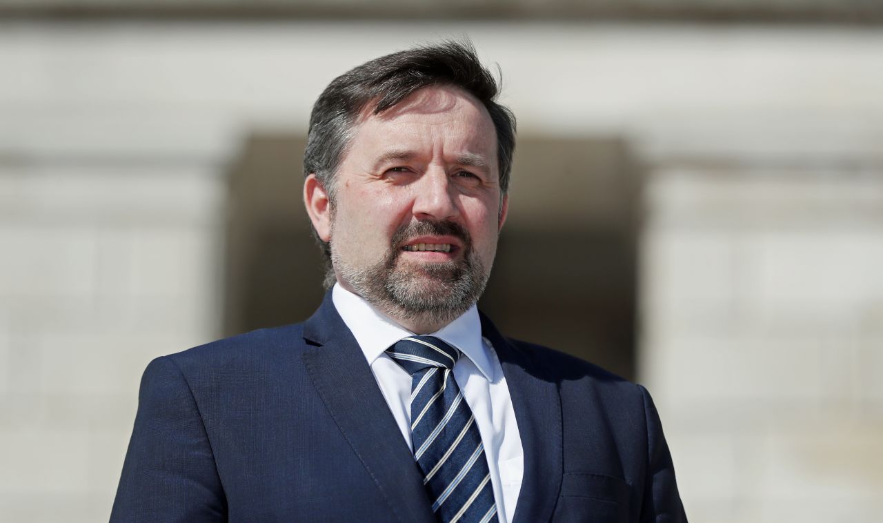 Northern Ireland Health Minister Robin Swann before a press conference at Parliament Buildings in Stormont, Belfast, on May, 13.