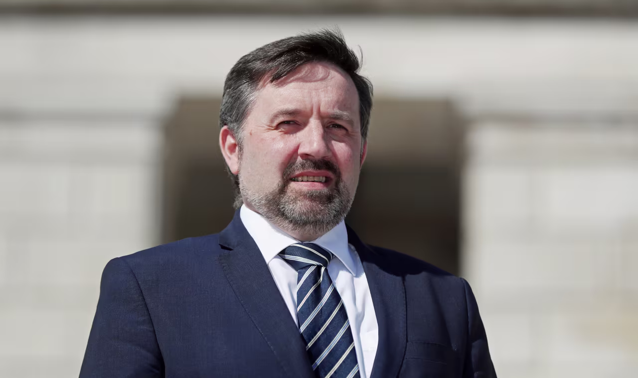 Northern Ireland Health Minister Robin Swann before a press conference at Parliament Buildings in Stormont, Belfast, on May, 13.