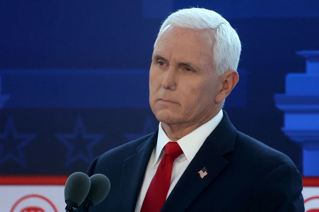 Republican presidential candidate former Vice President Mike Pence participates in the FOX Business Republican Primary Debate at the Ronald Reagan Presidential Library on September 27, 2023 in Simi Valley, California. 