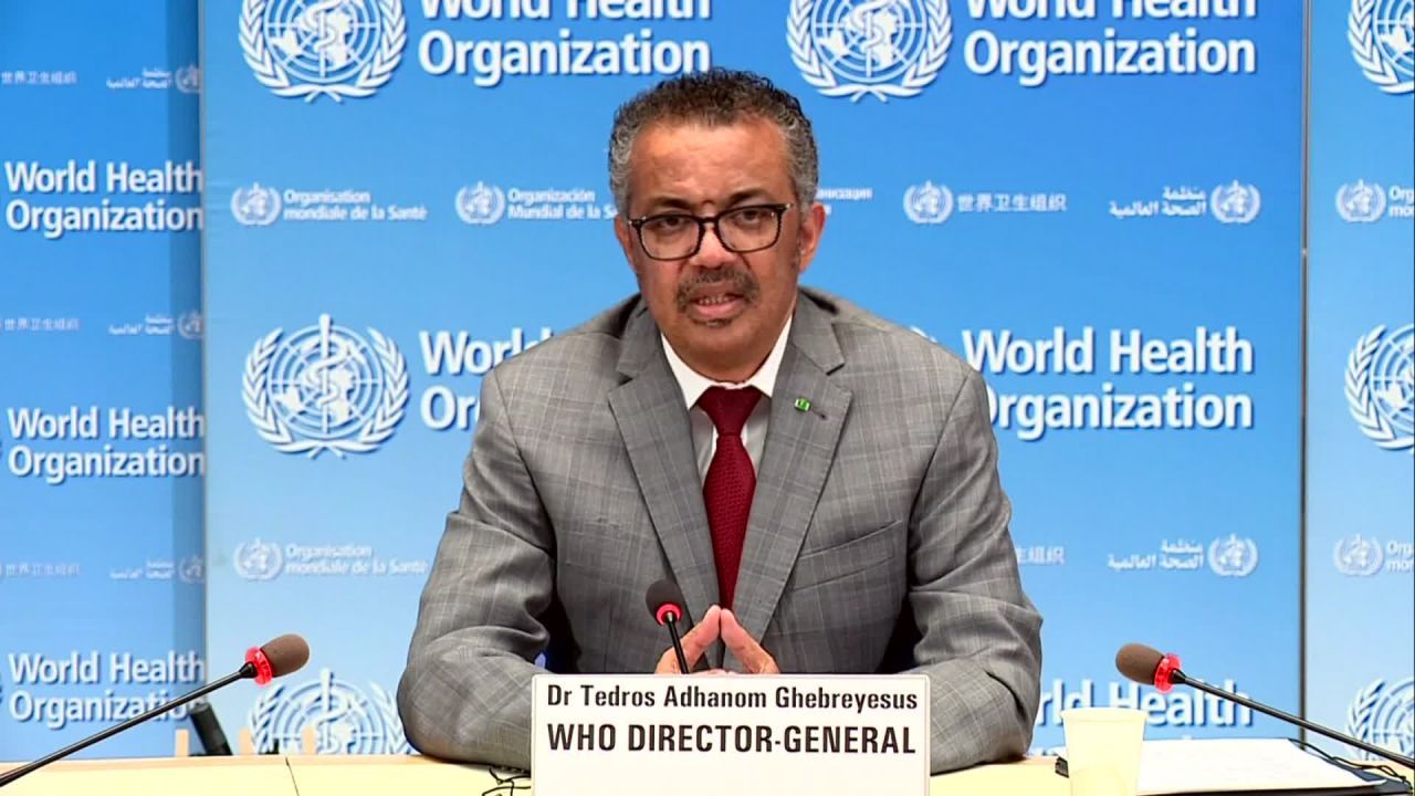 Director-General Tedros Adhanom Ghebreyesus speaks during a press conference in Geneva, Switzerland, on June 1. 