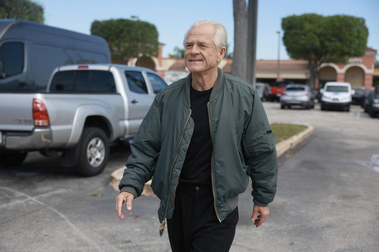 Former Donald Trump adviser Peter Navarro arrives for a press conference before turning himself in to a federal prison on March 19, 2024, in Miami, Florida. 