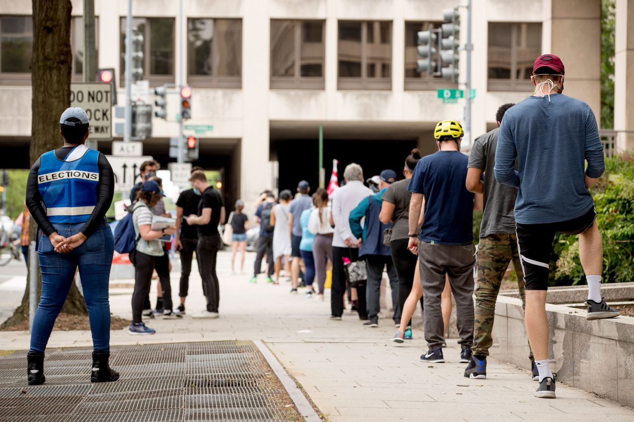 People wait in line to vote in the primary on June 2 in Washington.