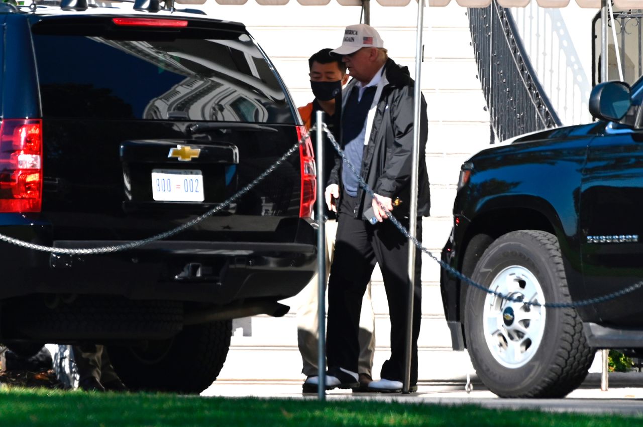 President Donald Trump walks to the motorcade on the South Lawn of the White House in Washington, DC, on November 7.