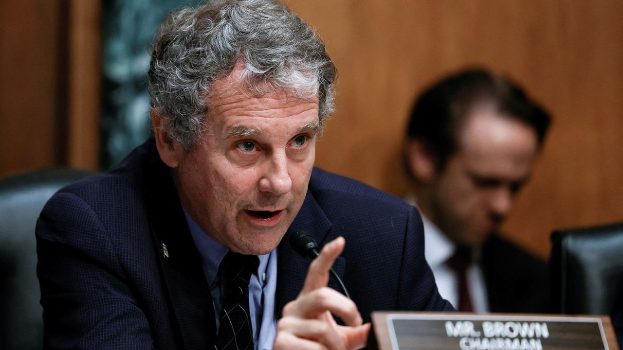 Sherrod Brown speaks during a Senate Banking, Housing and Urban Affairs Committee oversight hearing on Capitol Hill in Washington, DC, in 2022. 
