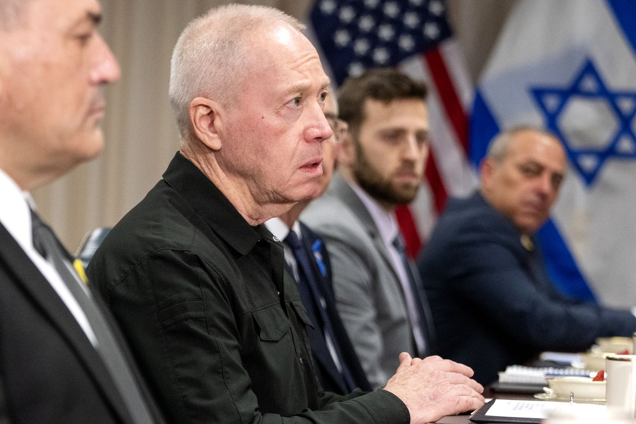 Israeli Defense Minister Yoav Gallant, second from left, attends a meeting at the Pentagon, Washington, on March 26.