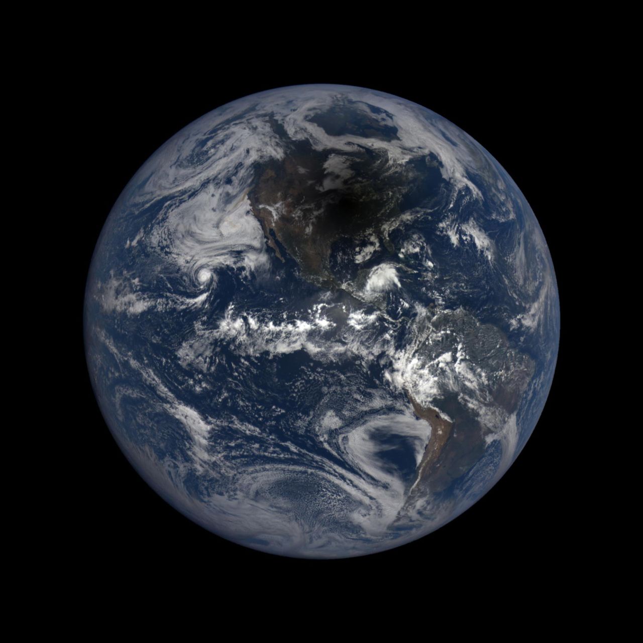 NASA’s Earth Polychromatic Imaging Camera captured the moon casting a shadow during a solar eclipse on August 21, 2017.