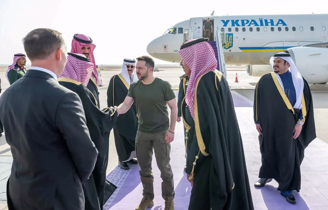 Ukrainian President Volodymyr Zelensky, arrives in Riyadh, Saudi Arabia, on February 27, 2024. 