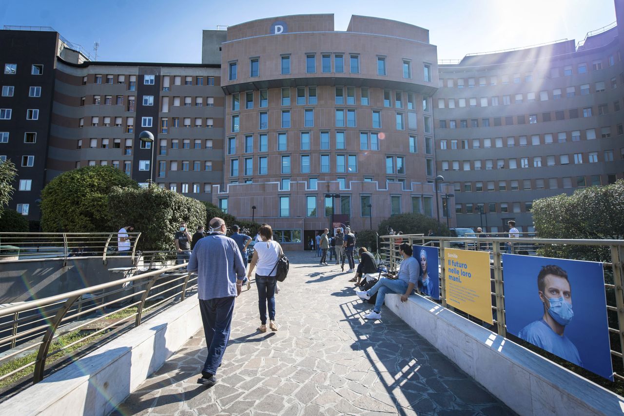 A view of the San Raffaele hospital where former Italian premier Silvio Berlusconi is admitted, in Milan, Italy, on Friday, September 4. 