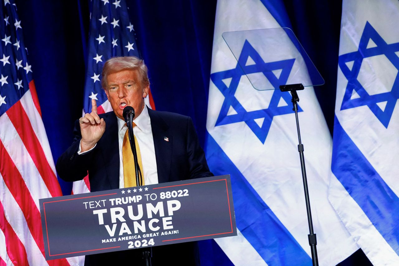 Former President Donald Trump speaks at an antisemitism awareness event in Washington, DC, on September 19. 