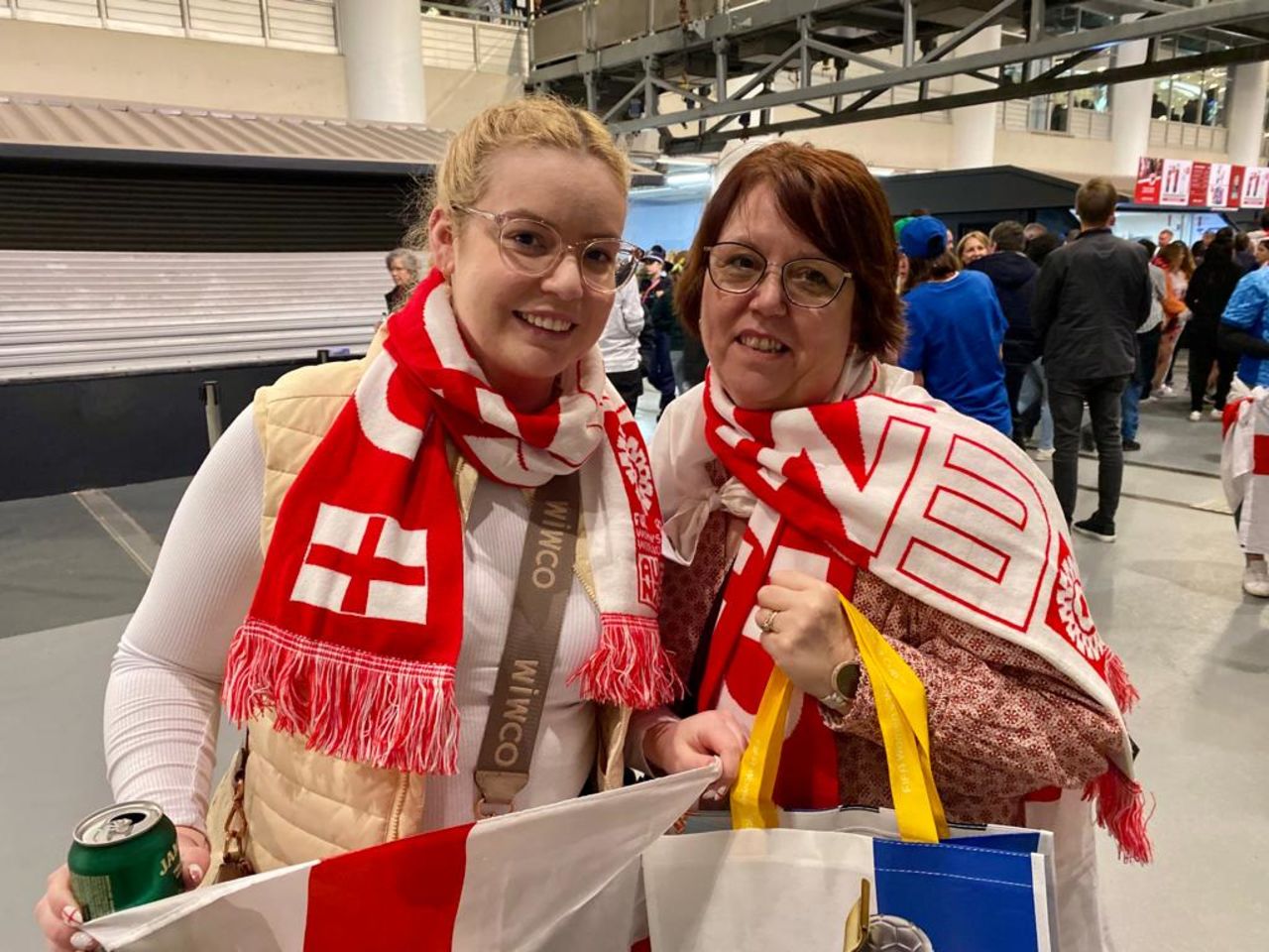 Brits Holly (L) and Nicky Griffin are still confident despite England going behind 1-0 in the first half.