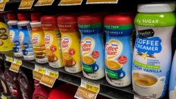 Woodinville, WA USA - circa May 2022: Angled view of a variety of coffee creamers for sale inside a Haggen grocery store