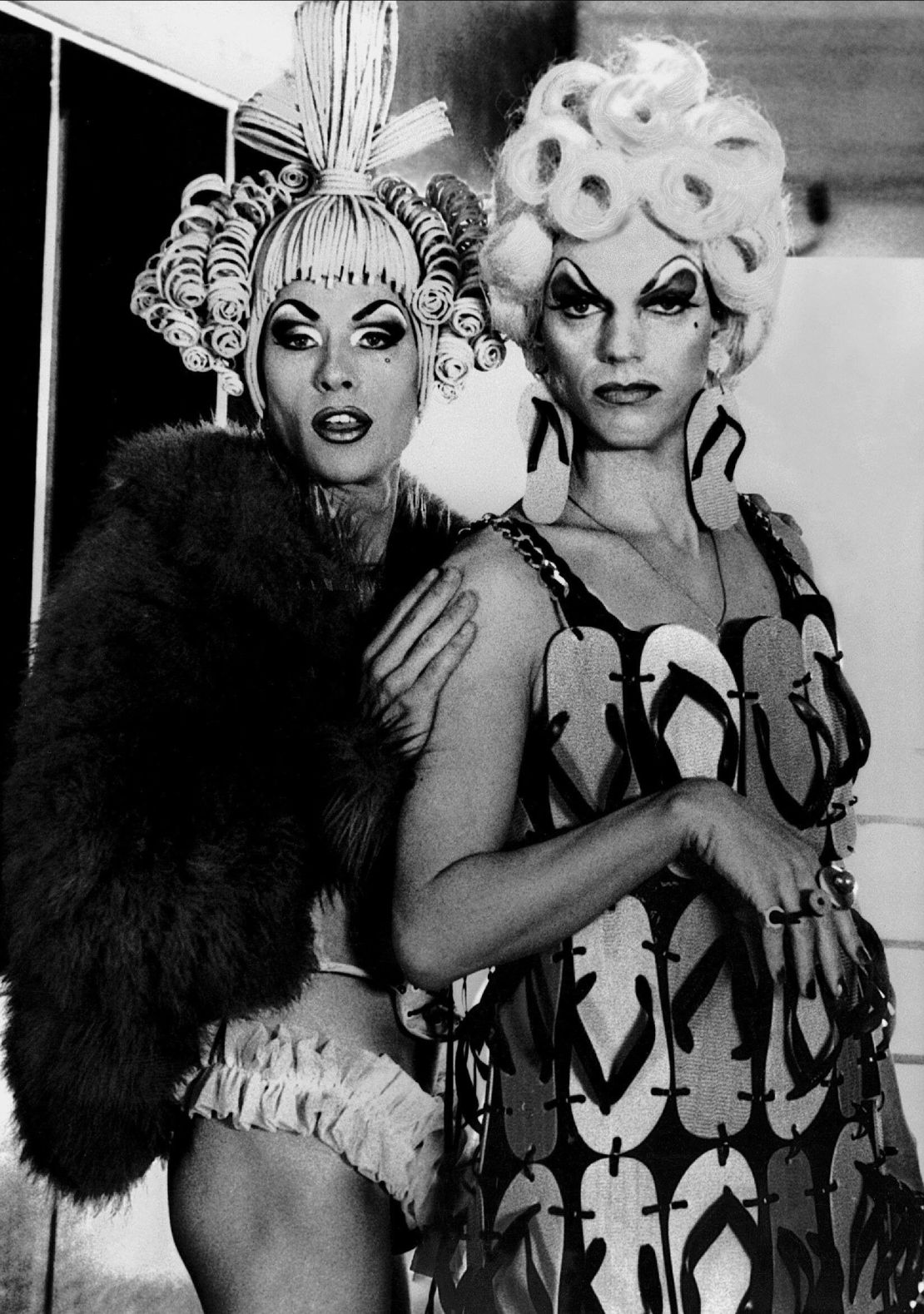 The plastic wig worn by Felicia Jollygoodfellow and the flip-flop dress worn by Mitzi Del Bra have become some of the film's most iconic looks.