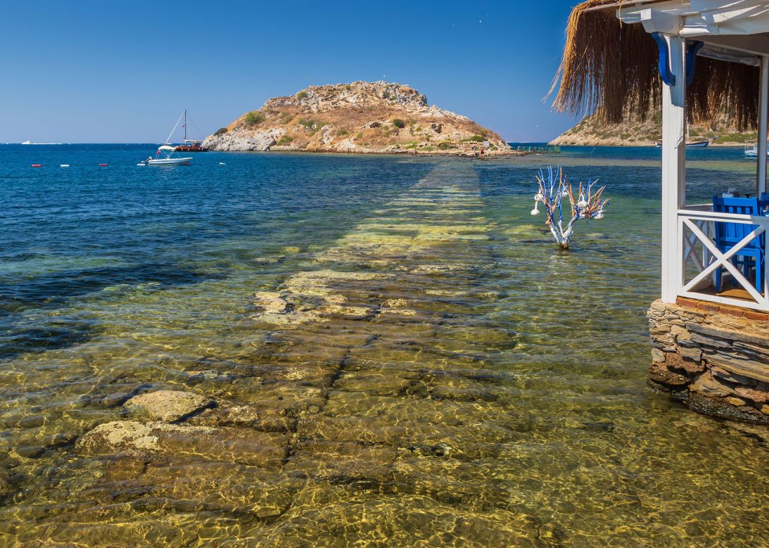 It's still possible to walk along this submerged path at low tide.