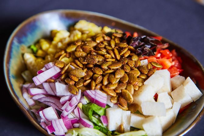 <strong>Chopped salad with jicama and pepitas (Mexico): </strong>Made with crunchy root vegetable jicama, this colorful dish from Mexico also uses roasted pumpkin seeds
