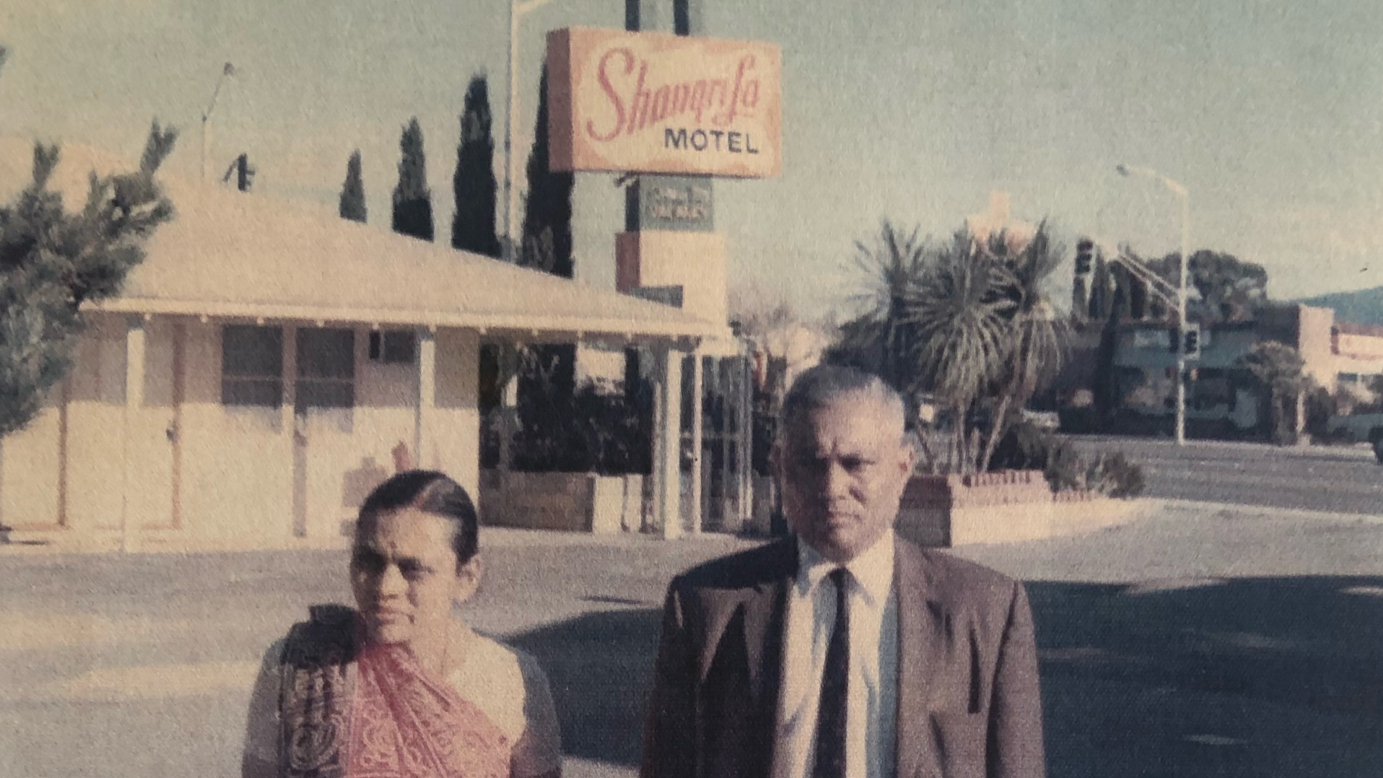 "The Patel Motel Story" explores the history of Indian immigrants in the US hotel industry. The short film includes this photo of Dhayabhai Patel and Santaben Patel, in front of a motel their family once owned in Palo Alto, California.