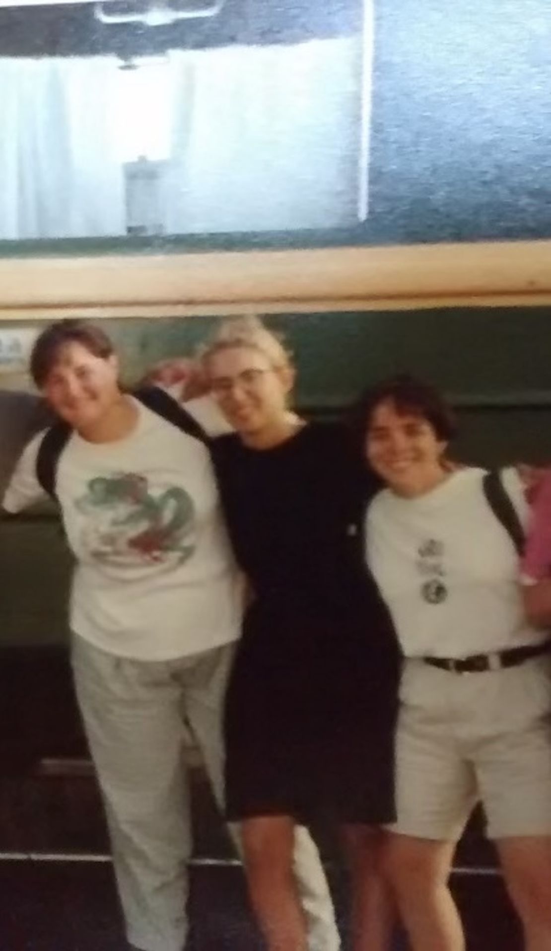 Here's Marie-Claire, Elaine and one of their friends pictured outside the train in 1991.