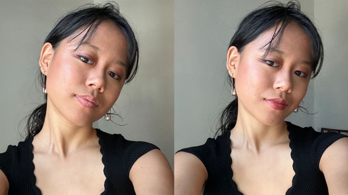 Glossier Lip Line in Bit (left). Glossier Lip Line in Bit with a custom lip shade from Lip Lab (right).