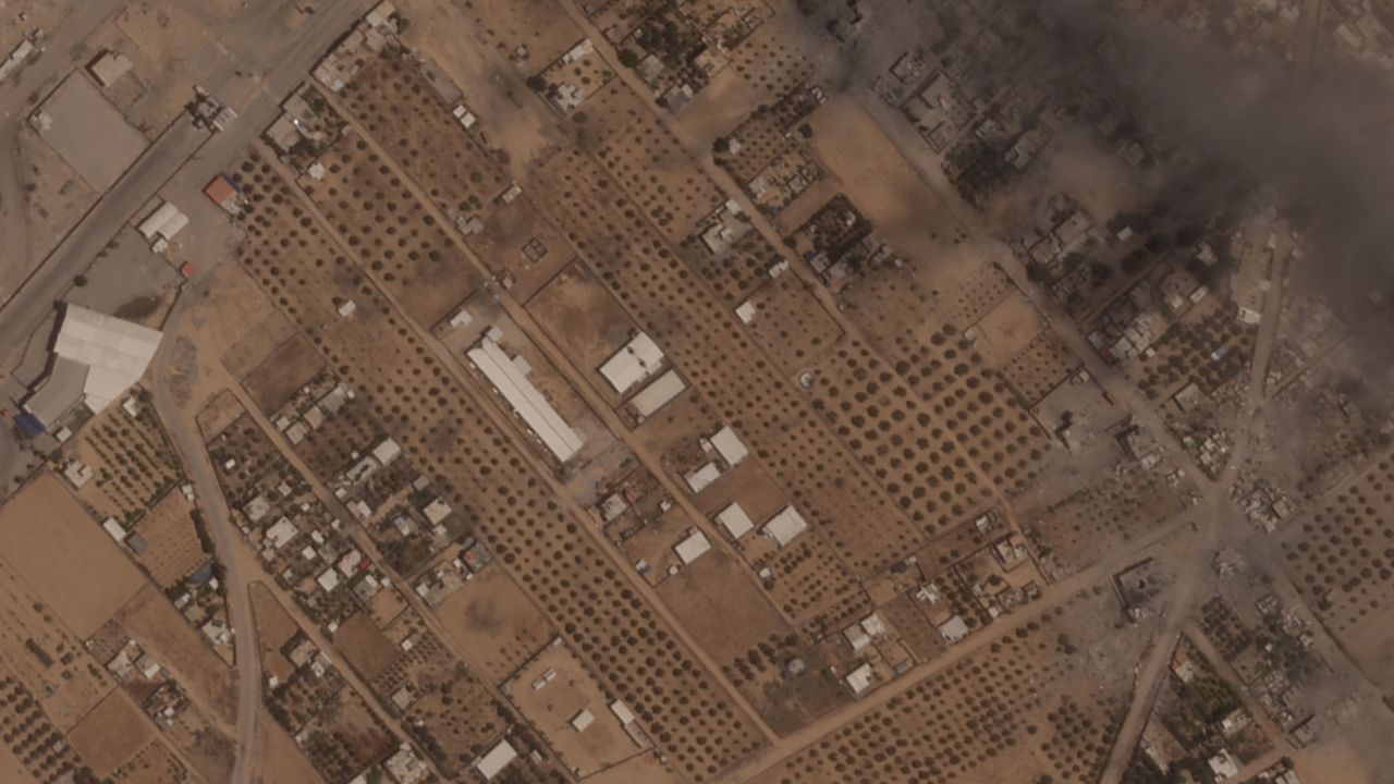 A satellite image shows Rafah, Gaza, during an ongoing airstrike on May 7.