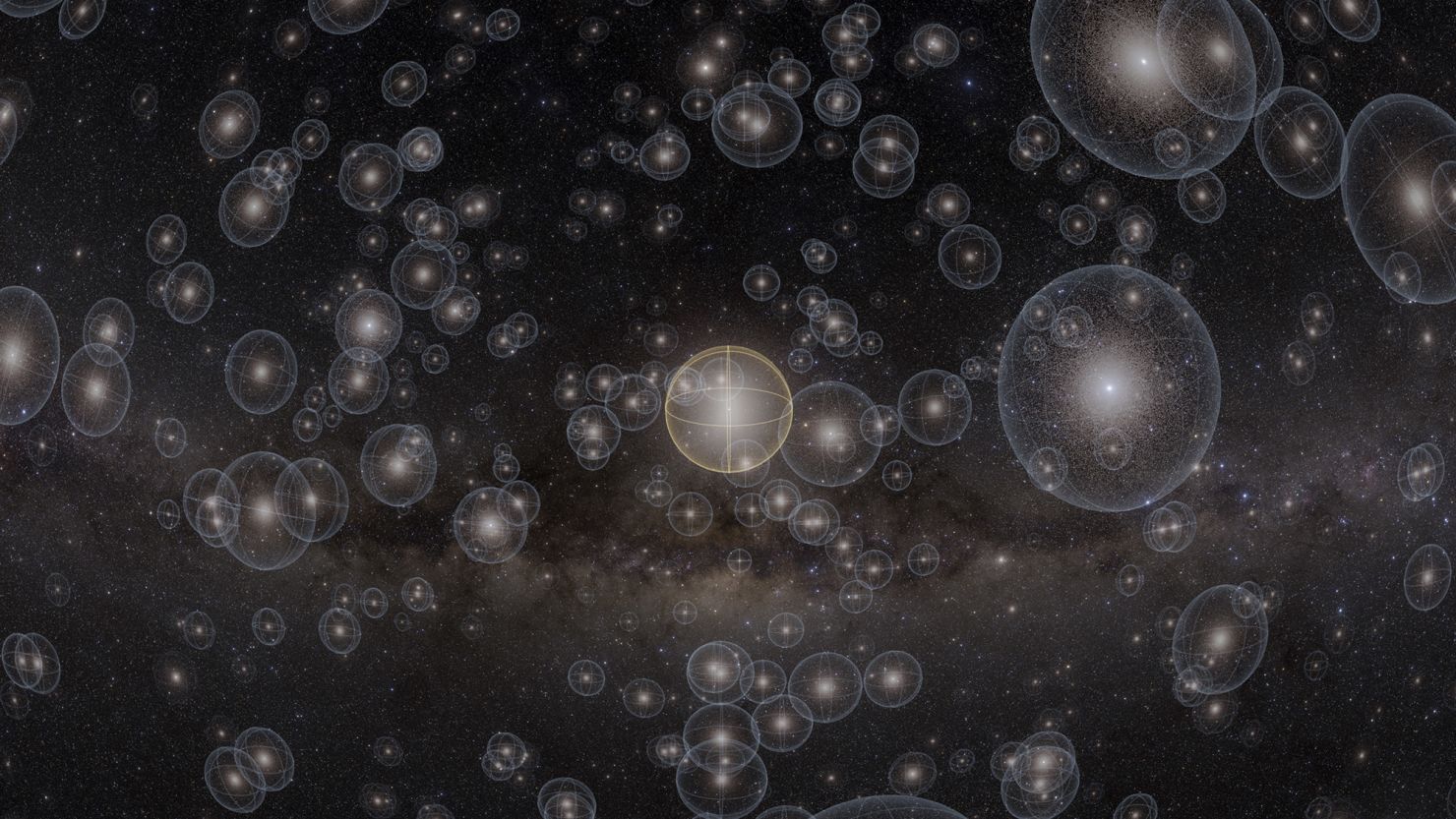 The Oort Cloud, an expanse of icy bodies in the far reaches of our solar system, is shown here in a scene from "Encounters in the Milky Way," a show at New York City's Hayden Planetarium that spawned an accidental discovery about the cloud's shape.