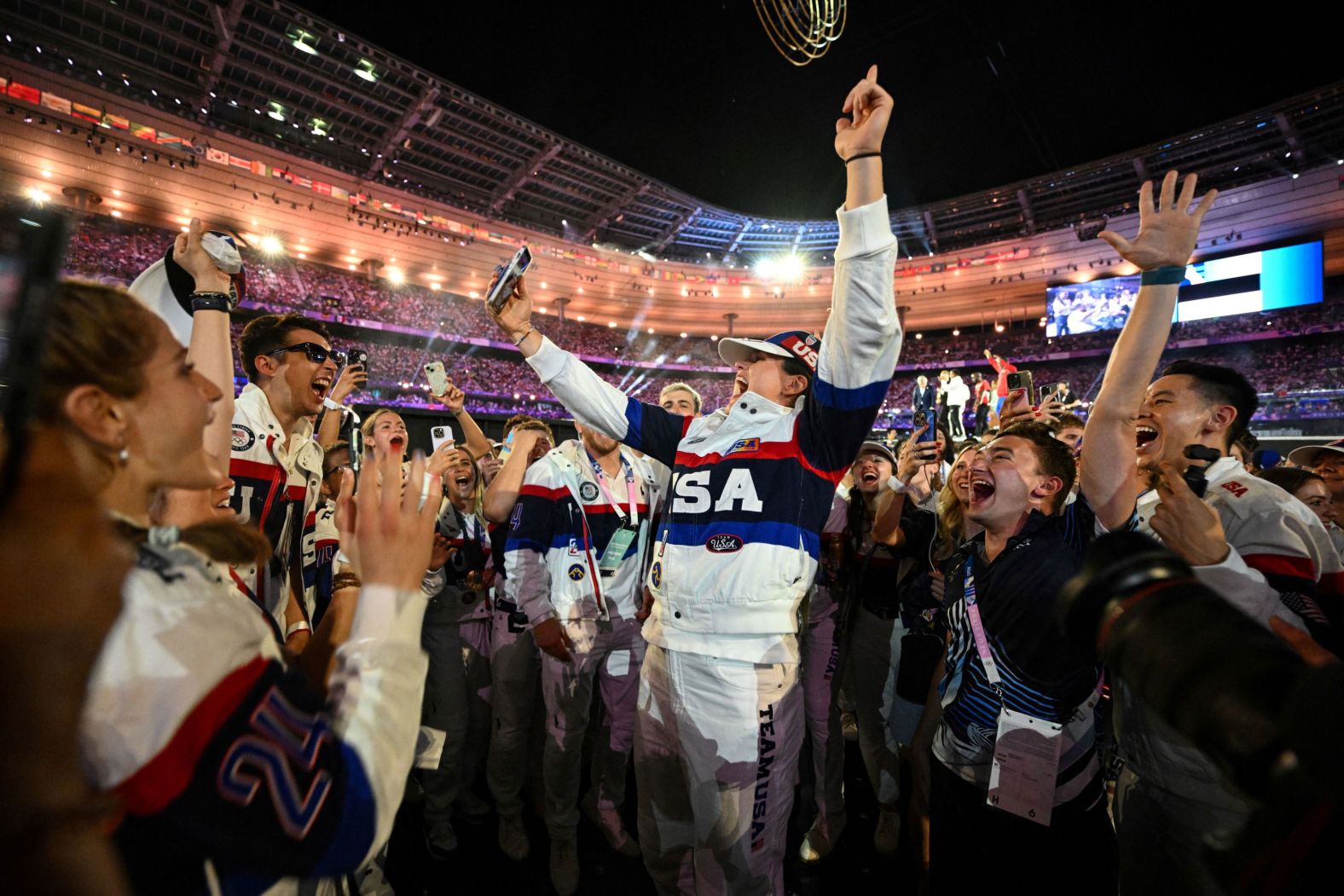 US athletes celebrate during the <a >Olympic closing ceremony</a> on Sunday, August 11.