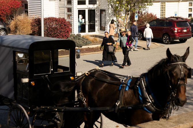 An Amish family leaves a polling location in Intercourse, Pennsylvania, on Tuesday.