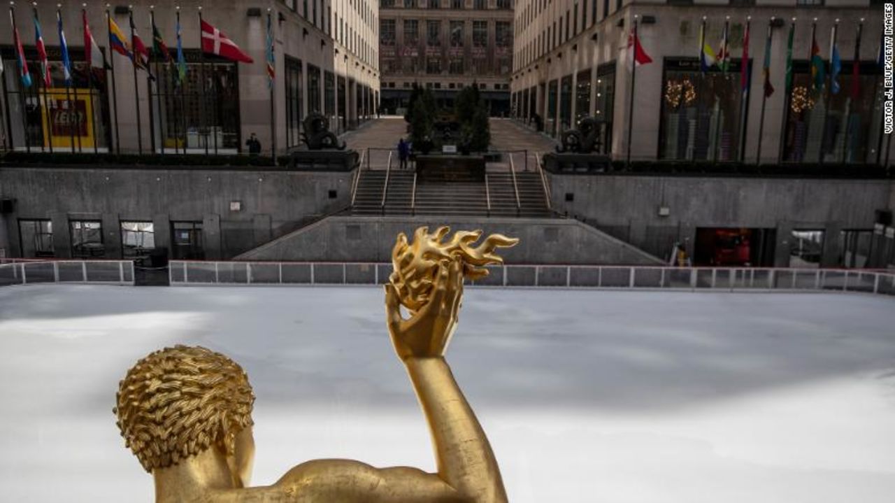 The ice skating rink at Rockefeller Center is empty as it sits closed in the wake of the coronavirus outbreak.