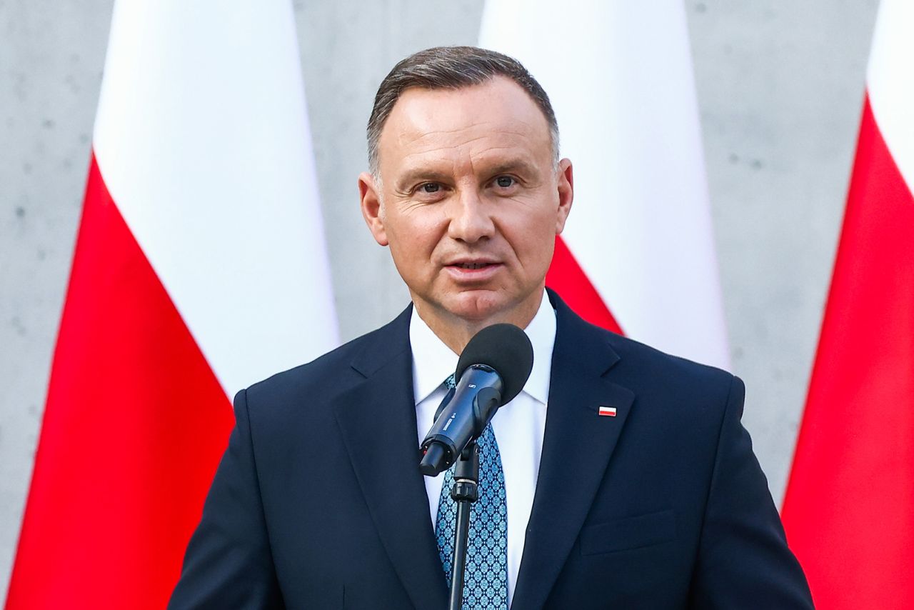 Polish President Andrzej Duda speaks in Krakow, Poland, on September 29. 