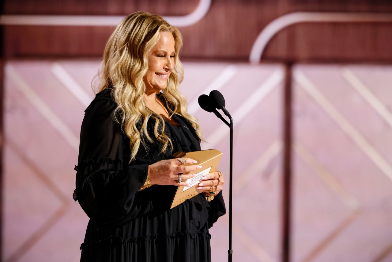 Jennifer Coolidge presents an award at the Golden Globes on January 5.