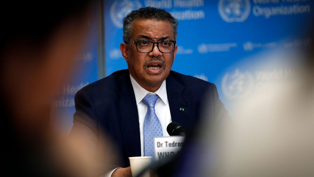 Tedros Adhanom Ghebreyesus, director general of the World Health Organization (WHO), speaks during a news conference on COVID-19 in Geneva, Switzerland, on o