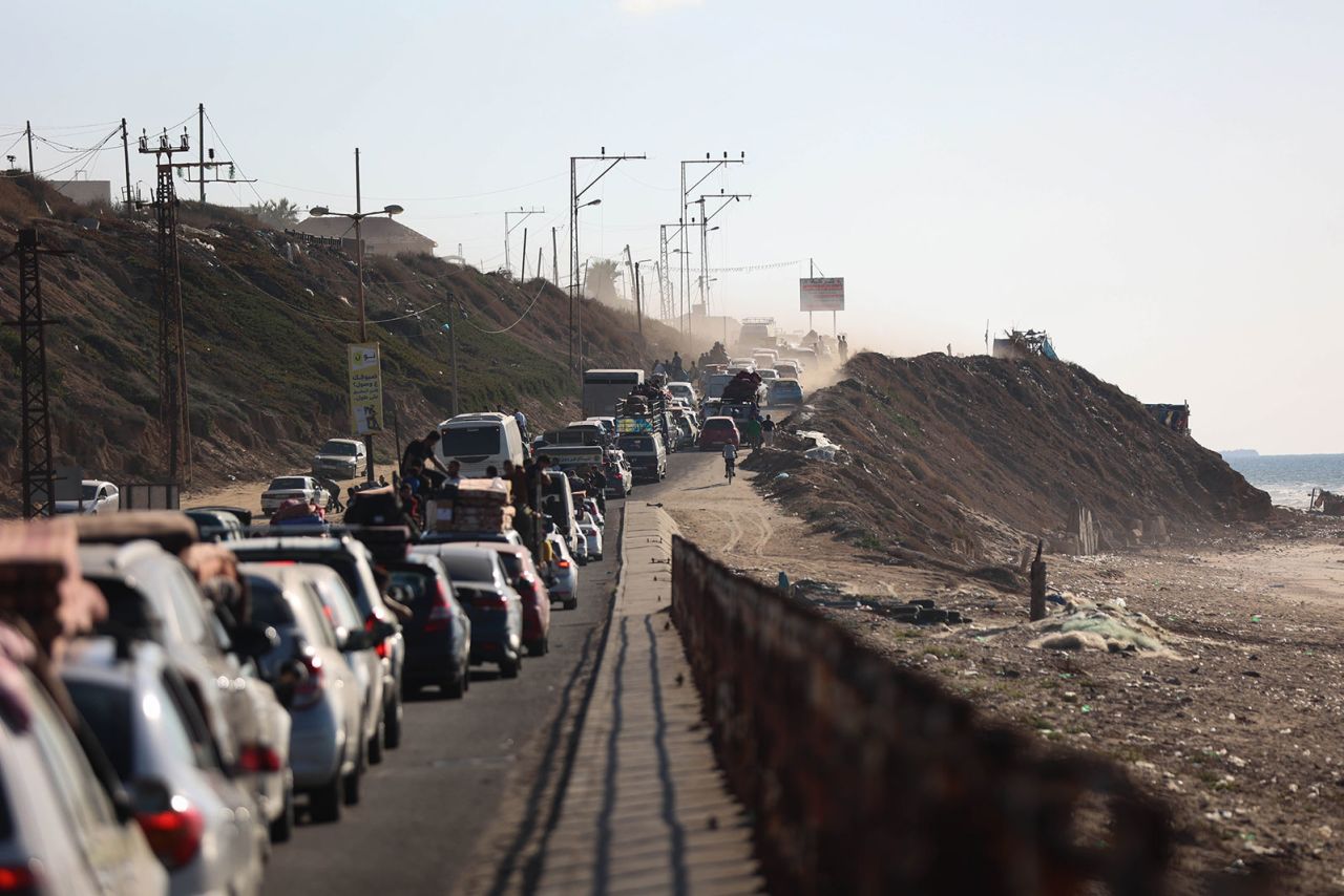 Displaced Palestinians evacuate from northern and central Gaza on Friday, October 13.