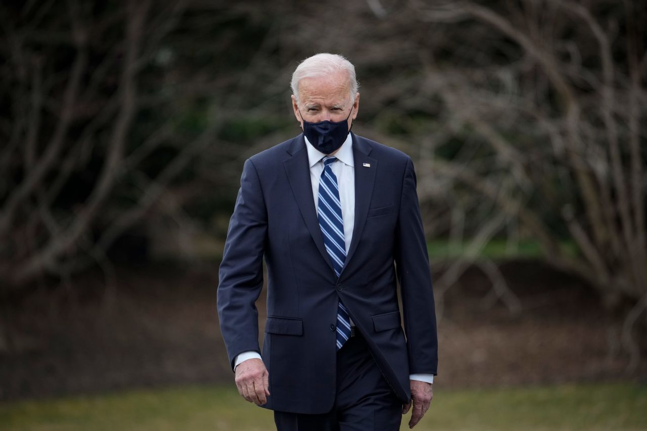 President Joe Biden walks toward Marine One on the South Lawn of the White House on March 16 in Washington, DC. 