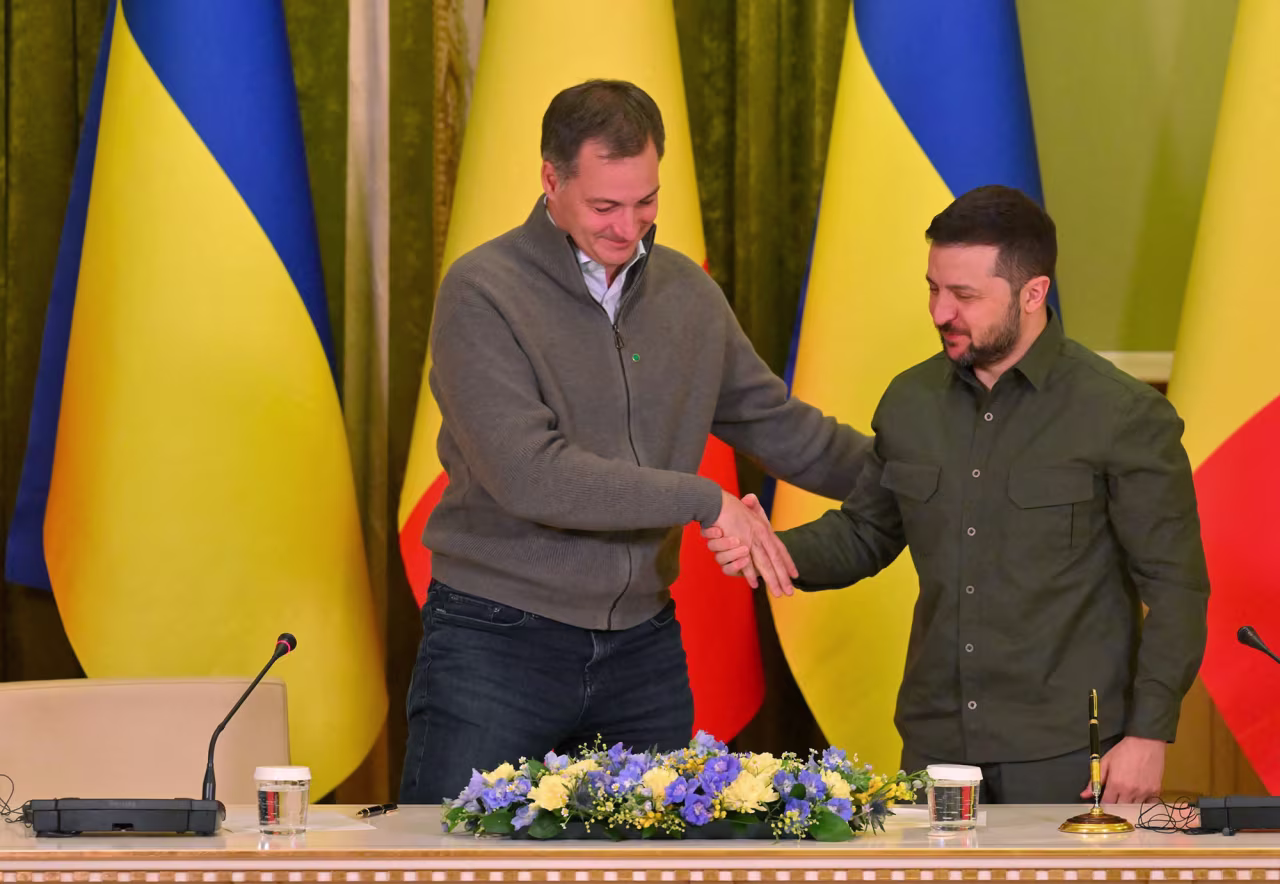 Belgian Prime Minister Alexander De Croo meets with Ukrainian President Volodymyr Zelensky in Kyiv, Ukraine, on Saturday, November 26.