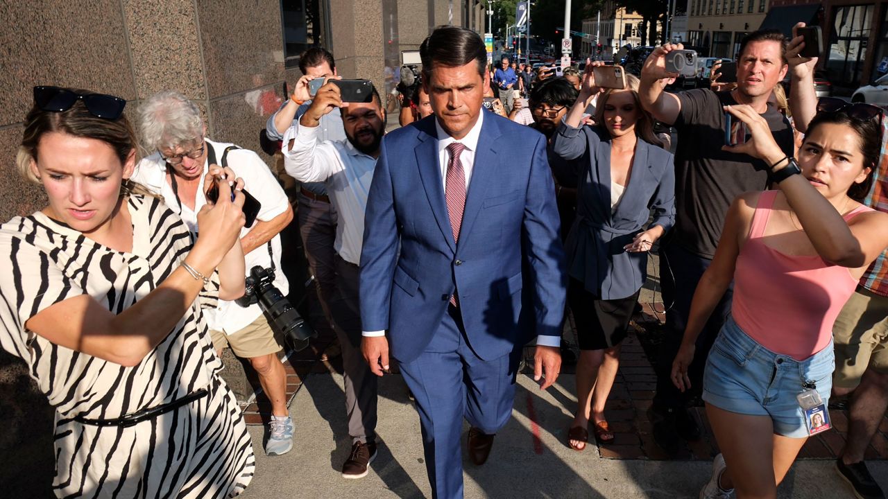 Former Lt. Gov. Geoff Duncan walks outside the Fulton County courthouse on Monday in Atlanta. 